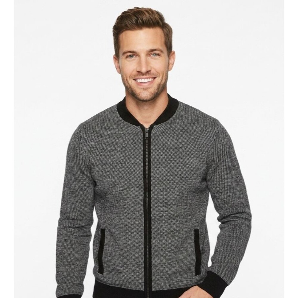 Calvin Klein Bomber Sweater Jacket Mens L NWT Black Full Zip Knit Italian Yarn